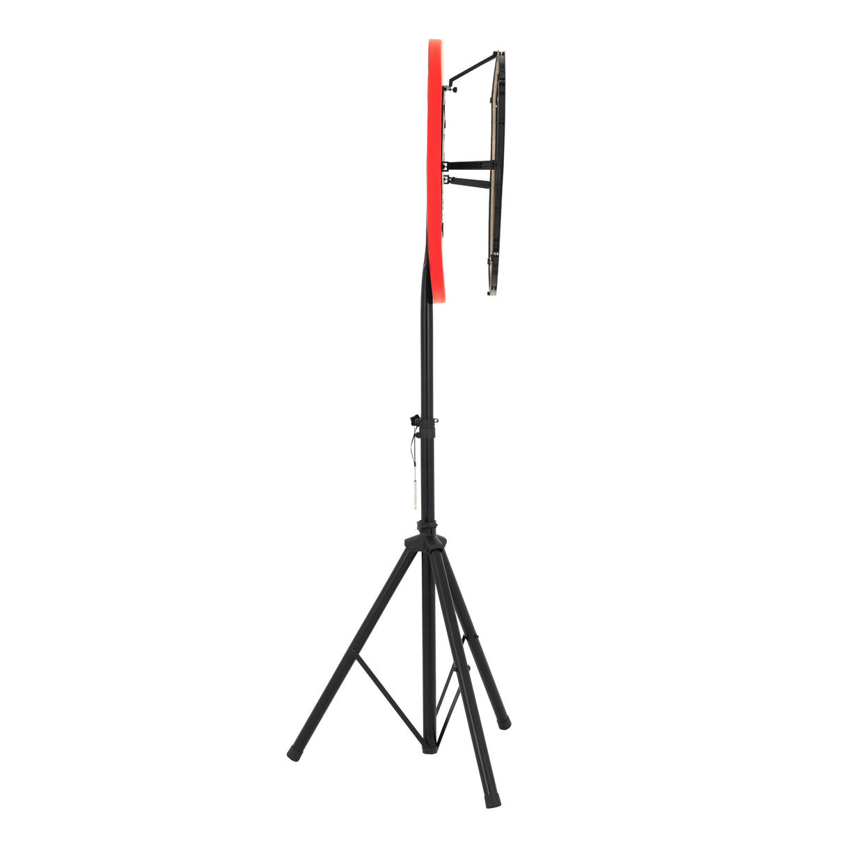 Darttavla med LED-surroundljud, svart stativ, röd kant, modern design, perfekt för spelrum och underhållning