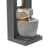 Trädgårdsfontän "Cascade Springs" i grått med strömmande vatten, rund bas och modern, minimalistisk design i betongliknande material