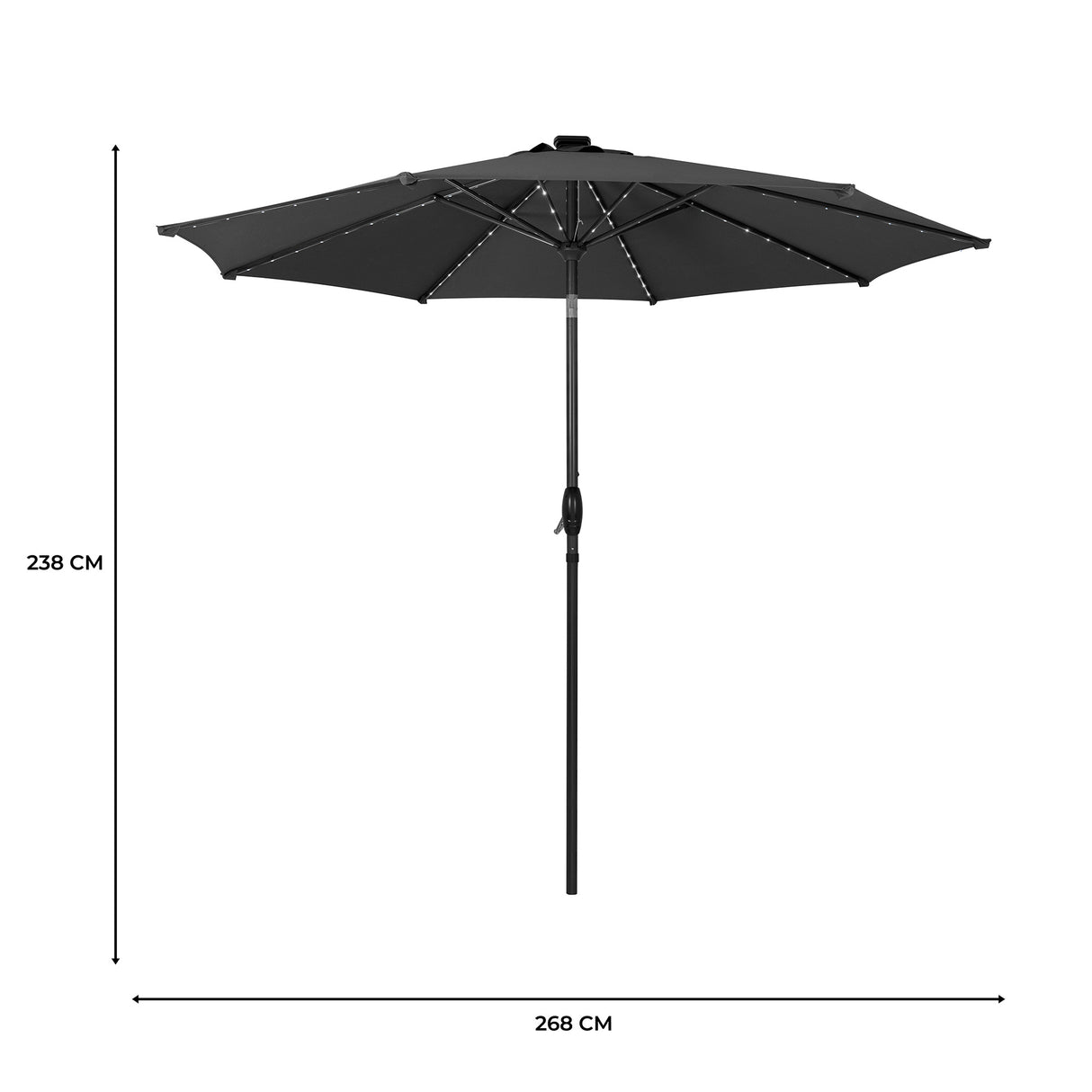 Lutbart LED-Parasoll 2,7 m – Grå