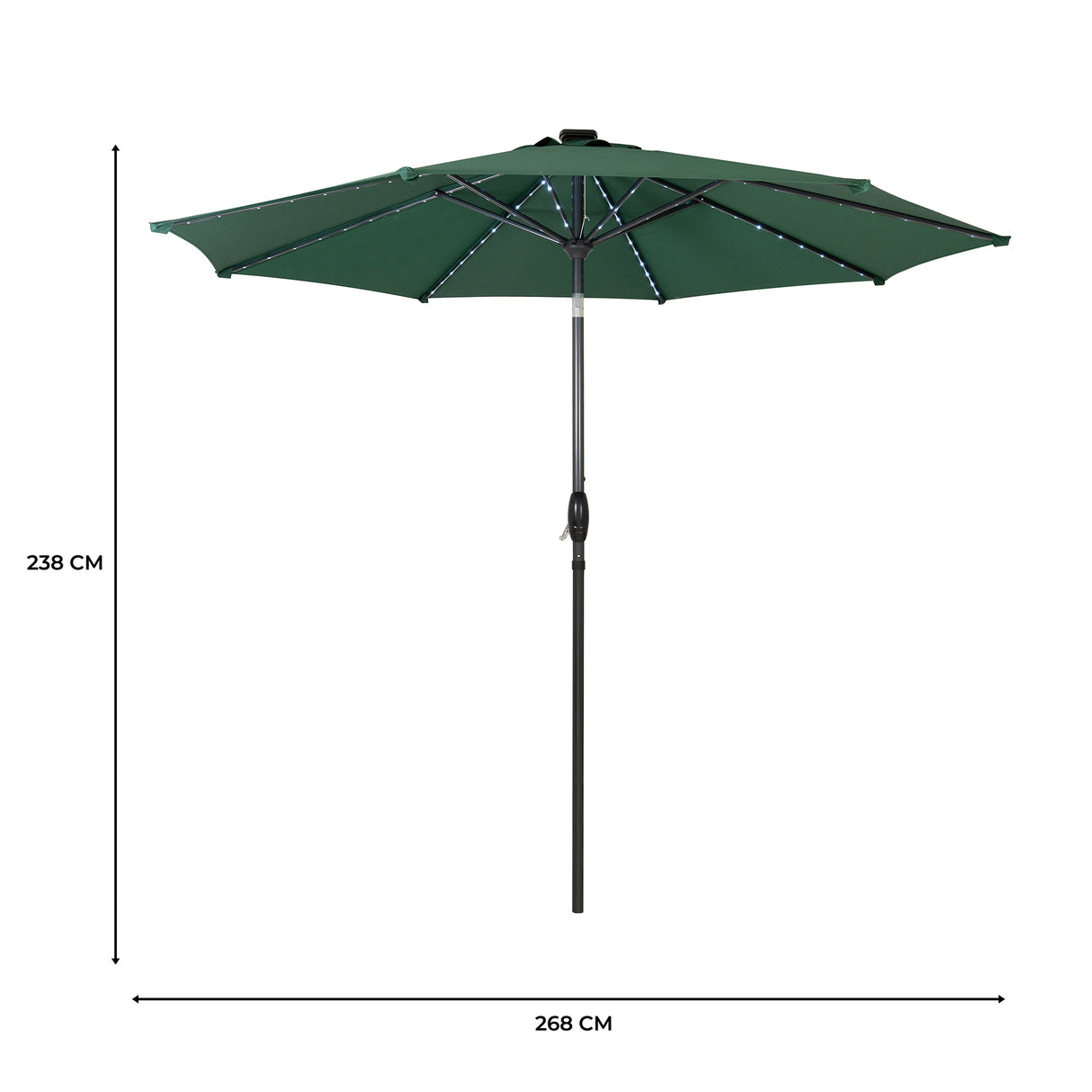 Lutbart LED-Parasoll 2,7 m – Grön