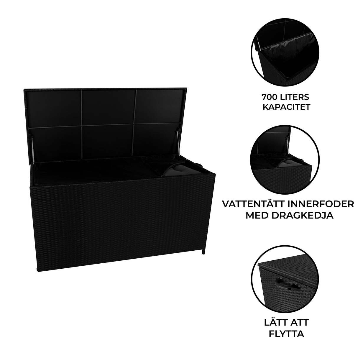 Dynbox i Rotting 700 l – Svart