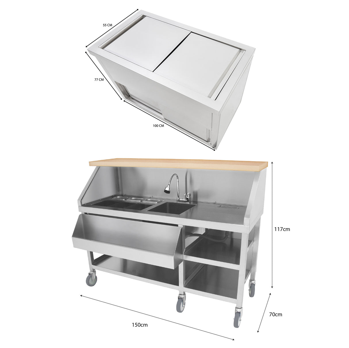 Mobil Cocktailstation med Isvagn - 100 cm