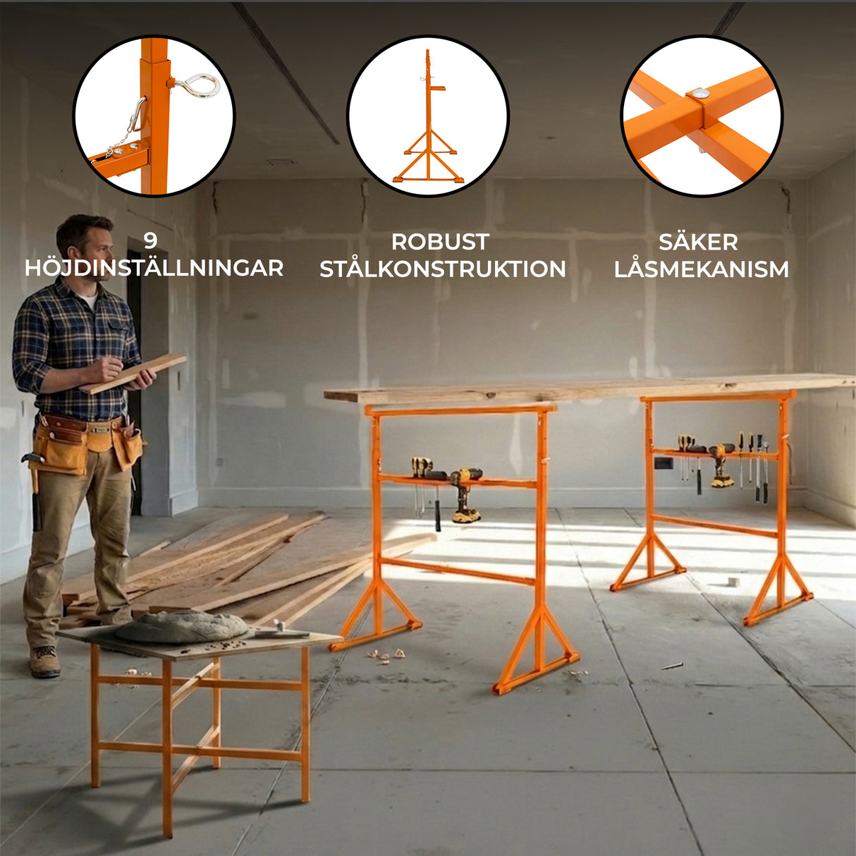 Arbetsbockar 4-pack och Murbrukställ 50 cm 5-pack