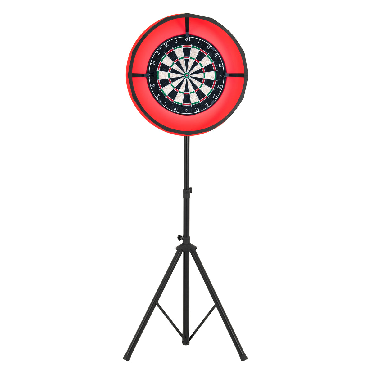 Spelbord i ek med darttavla, röd LED-lampa och justerbart stativ, perfekt för spelkvällar och underhållning hemma