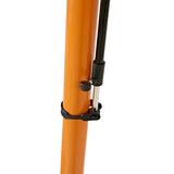 Cykelreparationsställ i orange metall med justerbar höjd och svart detalj, perfekt för att underlätta cykelreparationer