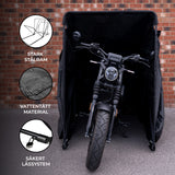 XL motorcykelgarage i svart med stark ram, vattentätt material och säkert låssystem, perfekt skydd för din motorcykel