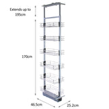 KuKoos Utdragbara Köksskafferi med Mjukstängning – 46 cm (Djup) x 170 - 195 cm (Höjd)