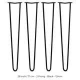 4 x 71 cm Hårnålsben - 2 Stänger - 12 mm - Svart