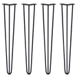 Svarta hårnålsben i metall, 71 cm långa och 10 mm tjocka, med en modern, minimalistisk design för möbelstöd