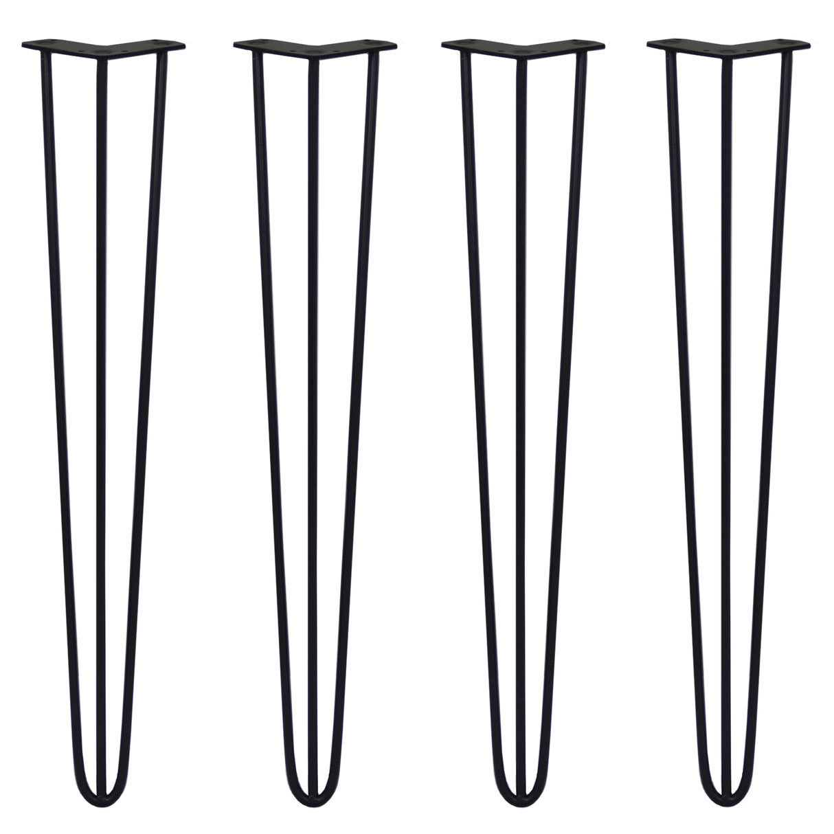 Svarta hårnålsben i metall, 71 cm långa och 10 mm tjocka, med en modern, minimalistisk design för möbelstöd