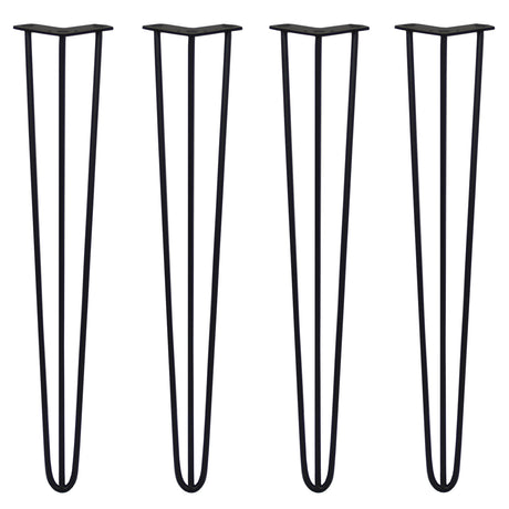 Svarta hårnålsben i metall, 71 cm långa och 10 mm tjocka, med en modern, minimalistisk design för möbelstöd