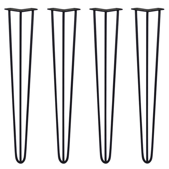 Svarta hårnålsben i metall, 71 cm långa och 10 mm tjocka, med en modern, minimalistisk design för möbelstöd