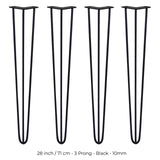 4 x 71 cm Hårnålsben - 3 Stänger - 10 mm - Svart