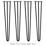 4 x 71 cm Hårnålsben - 3 Stänger - 12 mm - Svart