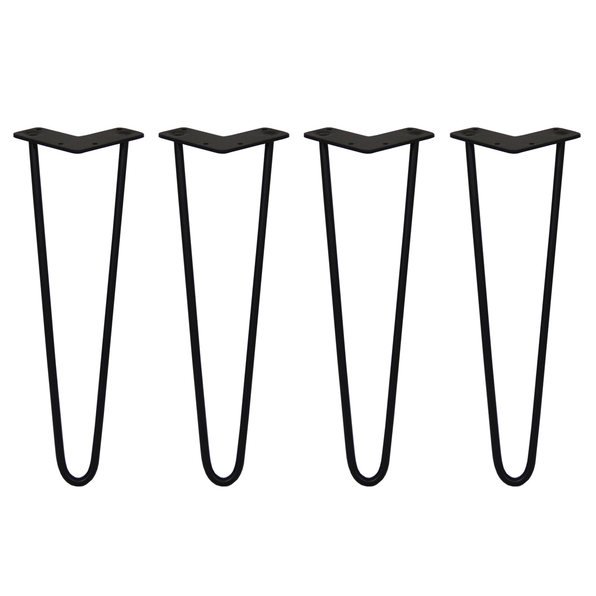 Svarta hårnålsben i metall, 40 cm långa och 10 mm tjocka, med en elegant V-formad design, perfekt för möbelstöd