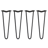 Svarta hårnålsben i metall, 40 cm långa och 10 mm tjocka, med en elegant V-formad design, perfekt för möbelstöd