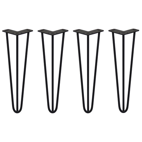 Svarta hårnålsben i metall, 4 stycken, 40 cm långa, med tre stänger och 10 mm tjocklek, perfekt för möbelbygge och renovering