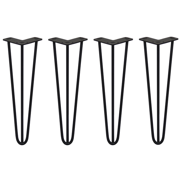 Svarta hårnålsben i metall, 4 stycken, 40 cm långa, med tre stänger och 10 mm tjocklek, perfekt för möbelbygge och renovering