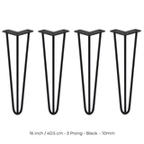 4 x 40 cm Hårnålsben - 3 Stänger - 10 mm - Svart