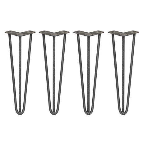 Svart stål hårnålsben i V-form, 40 cm långa, med tre stänger och 12 mm tjocklek, perfekt för möbelben eller DIY-projekt