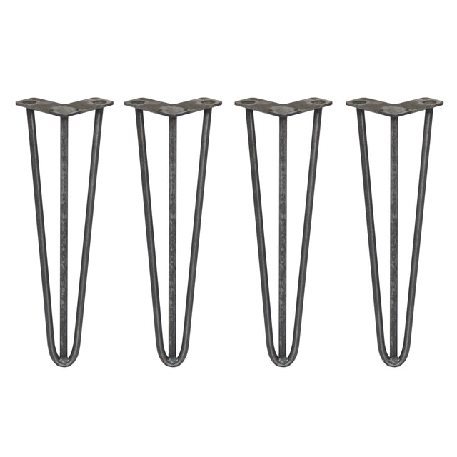 Svart stål hårnålsben i V-form, 40 cm långa, med tre stänger och 12 mm tjocklek, perfekt för möbelben eller DIY-projekt