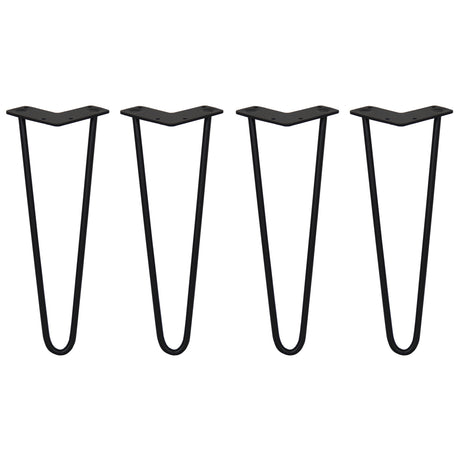 Svarta hårnålsben i metall, 35 cm långa, med en elegant V-form och släta ytor, perfekta för att skapa moderna möbler