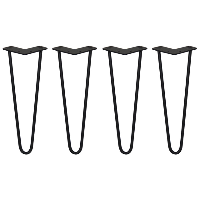 Svarta hårnålsben i metall, 35 cm långa, med en elegant V-form och släta ytor, perfekta för att skapa moderna möbler