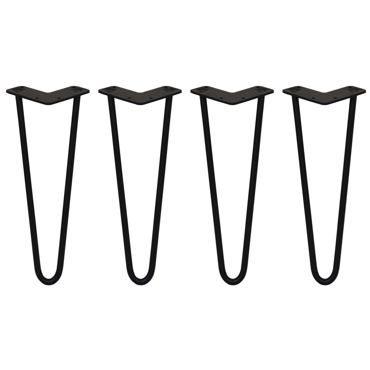 Svarta hårnålsben i metall, 35 cm långa, med en elegant V-form och släta ytor, perfekt för möbelbygge och renovering