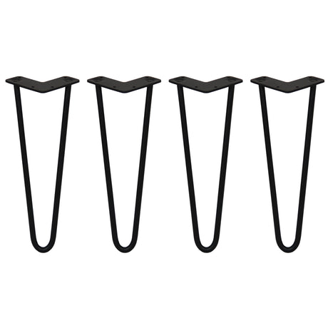 Svarta hårnålsben i metall, 35 cm långa, med en elegant V-form och släta ytor, perfekt för möbelbygge och renovering