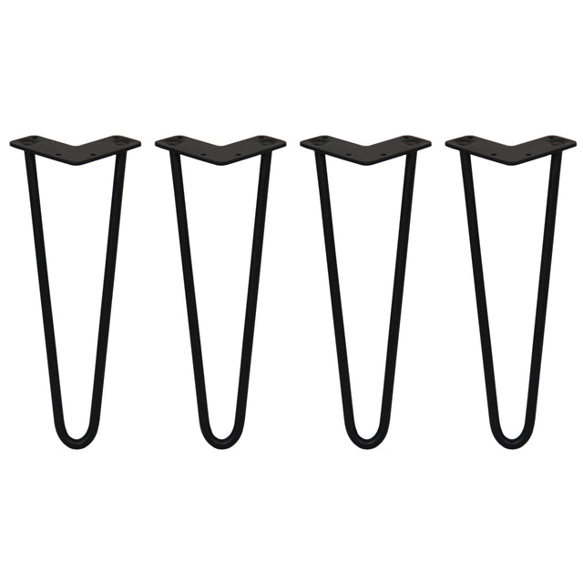 Svarta hårnålsben i metall, 35 cm långa, med en elegant V-form och släta ytor, perfekt för möbelbygge och renovering