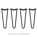 4 x 35 cm Hårnålsben - 2 Stänger - 12 mm - Svart
