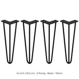 4 x 35 cm Hårnålsben - 3 Stänger - 10 mm - Svart