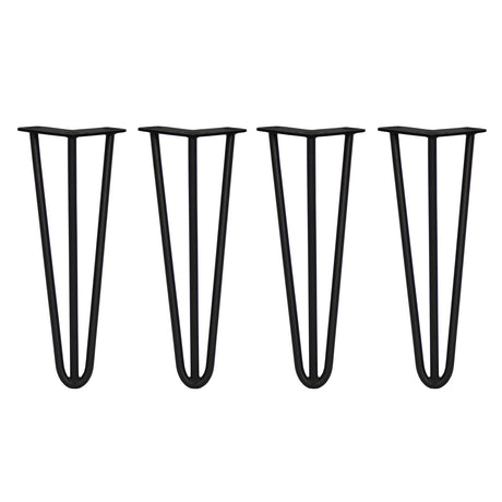 Svarta hårnålsben i metall, 4 stänger, 35 cm långa och 12 mm breda, med en slät och modern design för stabilitet och stil