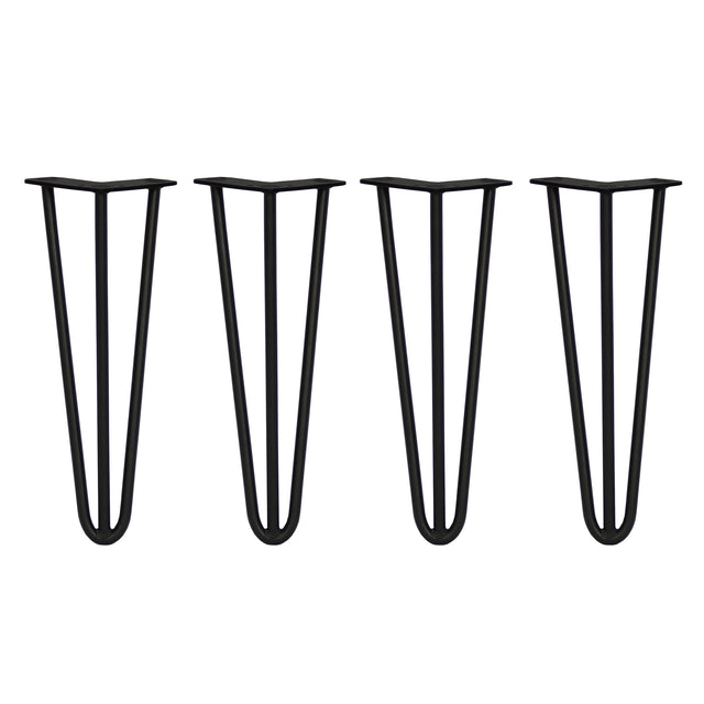 Svarta hårnålsben i metall, 4 stänger, 35 cm långa och 12 mm breda, med en slät och modern design för stabilitet och stil