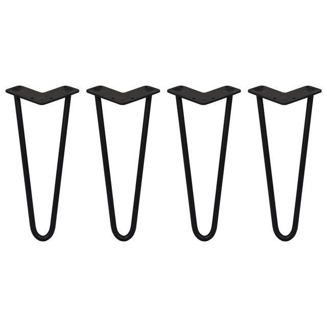 Svarta hårnålsben i metall, 30 cm långa, med en V-formad design och 12 mm tjocklek, perfekt för möbelben eller DIY-projekt