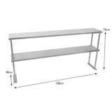 150 cm Cateringbänk med Dubbla Överhyllor