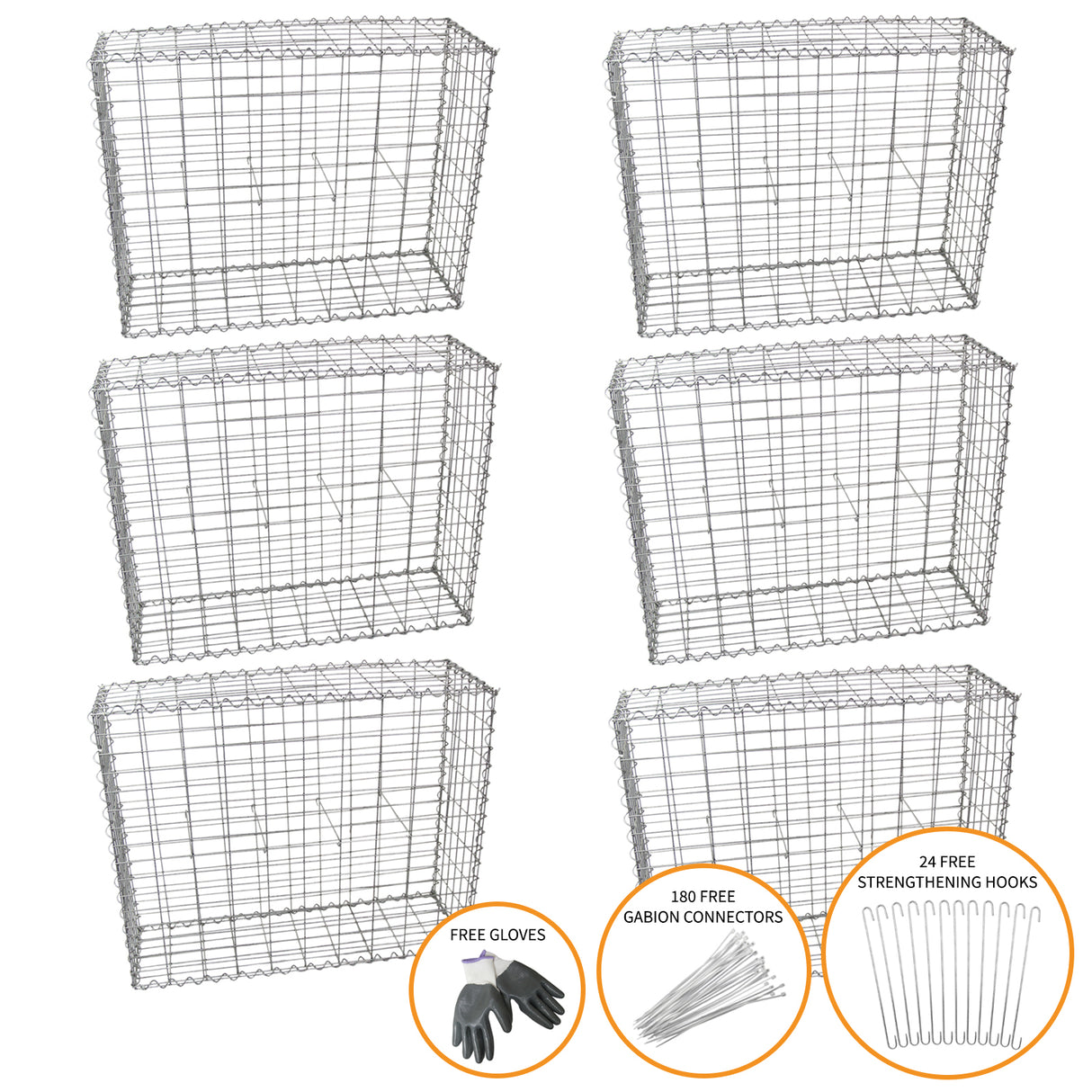 6 st Gabioner 95 cm (H) x 100 cm (B) x 30 cm (D)