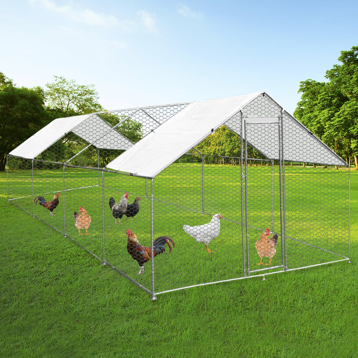 Hönsgård med 2 st Vattentäta Tak 3 m x 8 m x 2 m