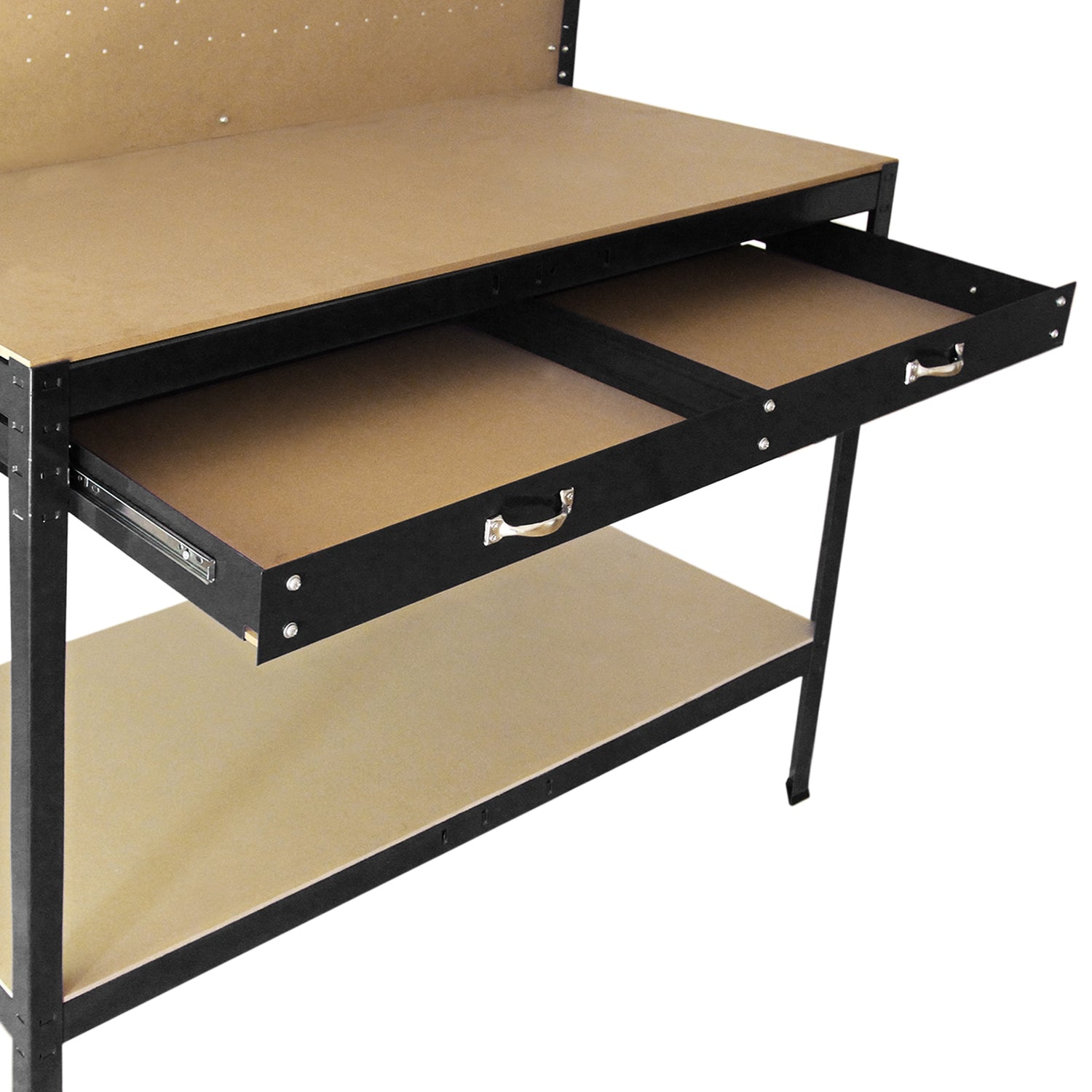 Arbetsbänk med Verktygstavla & Låda i Svart