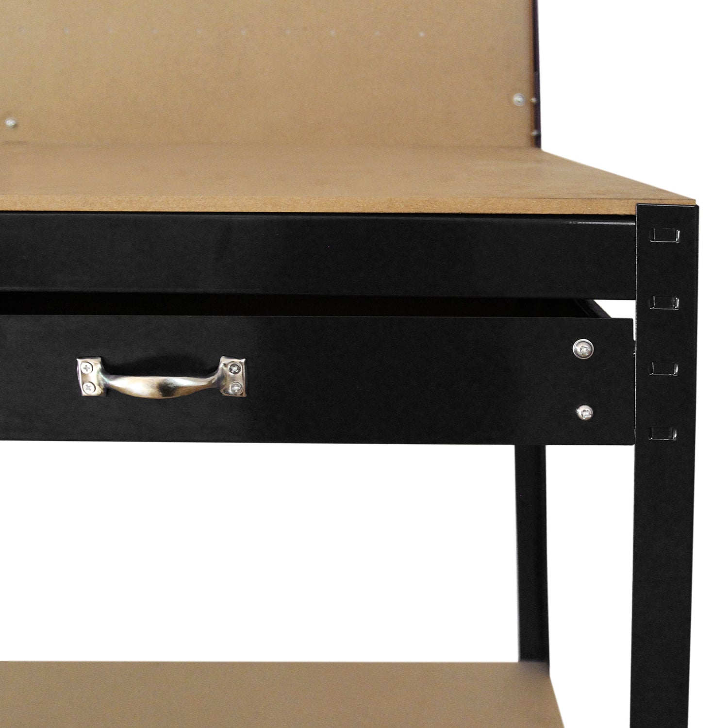 Arbetsbänk med Verktygstavla & Låda i Svart