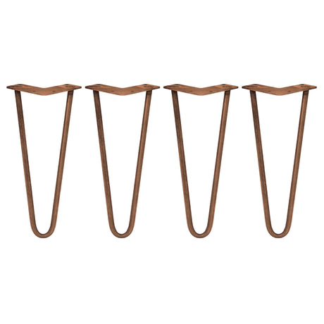 Kopparfärgade hårnålsben i set om fyra, 30 cm långa, med en elegant V-form och slät yta för stabila möbelben