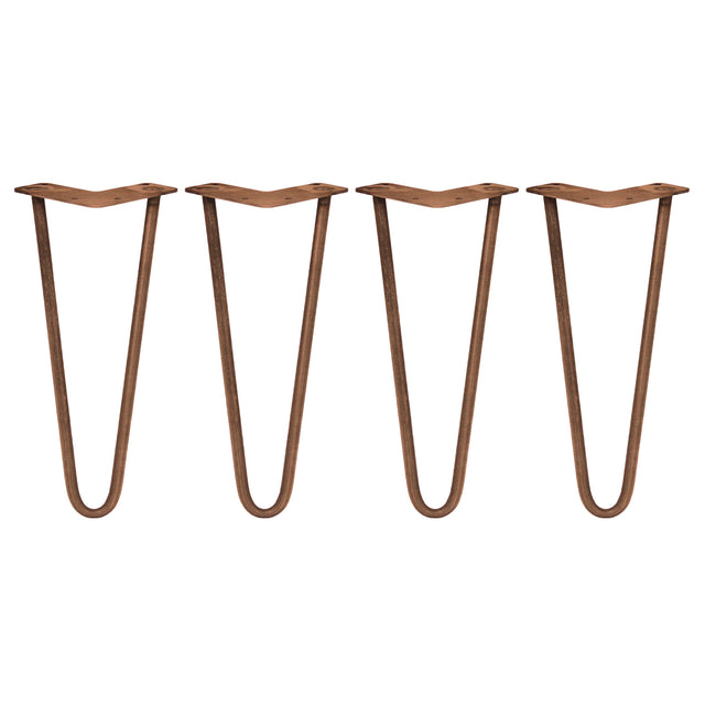 Kopparfärgade hårnålsben i set om fyra, 30 cm långa, med en elegant V-form och slät yta för stabila möbelben