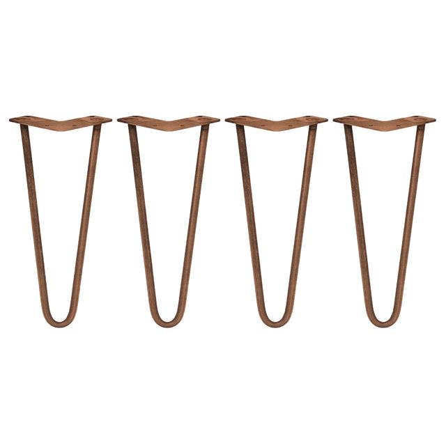 Kopparfärgade hårnålsben i metall, 30 cm långa, med en elegant V-form, perfekt för att skapa moderna möbler eller inredning