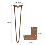 Kopparfärgade hårnålsben i metall, 71 cm långa med en U-form och fäste, perfekt för möbelstöd och inredningsprojekt