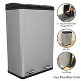 60 L Dubbla Soptunnor med pedaler | Silver