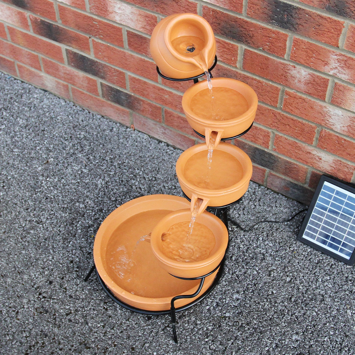 Fontän Rinnande Skålar med Solcell - Terrakotta