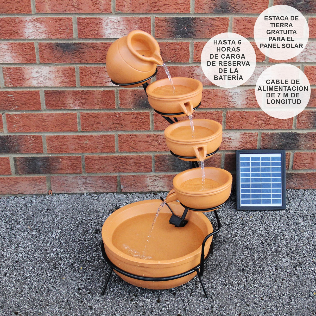 Fontän Rinnande Skålar med Solcell - Terrakotta
