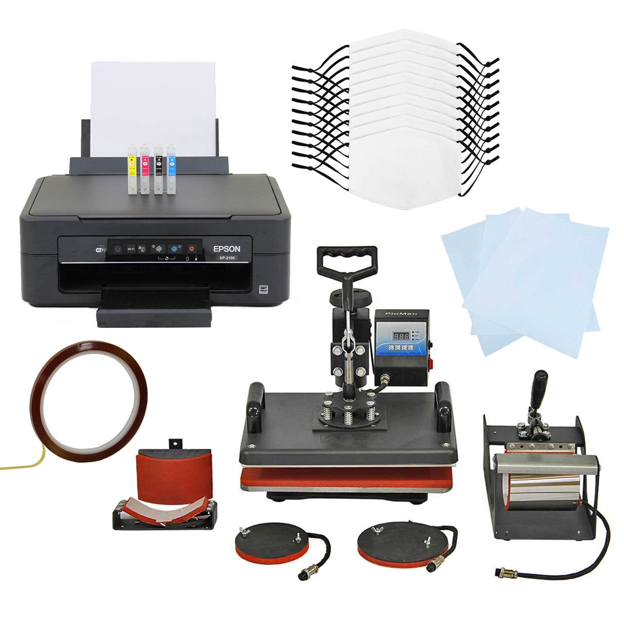 10 Sublimeringsansiktsmasker, 5 i 1 Värmepress och Epson-skrivare