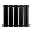 Svart designerradiator med platta paneler, mått 600mm x 700mm, elegant och modern stil, perfekt för inredning och värme