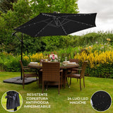 Svart 3m LED Cantilever Parasoll med Fyrkantig Bas